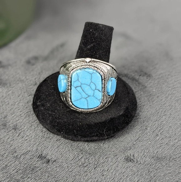 Silver color turquoise color stone ring, 11, unisex - Picture 2 of 9